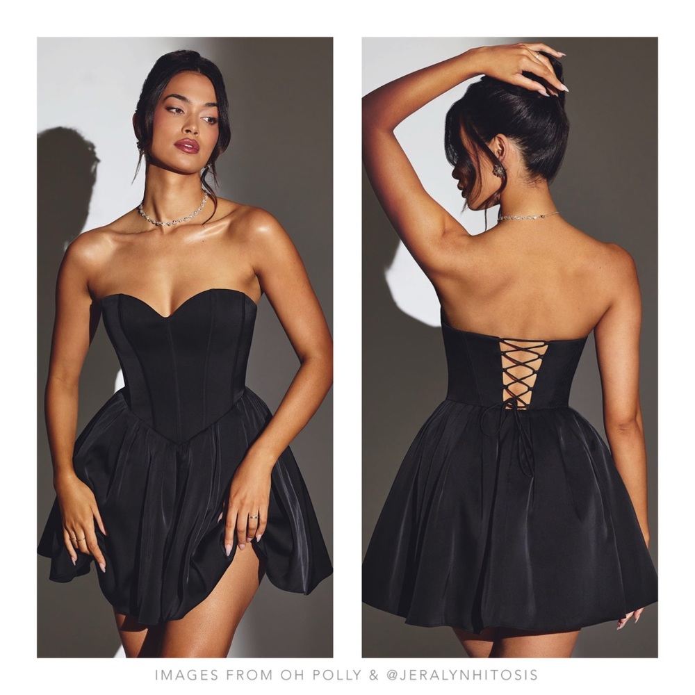 Oh Polly - Emeline Corset Tulle Mini Dress in Jet Black